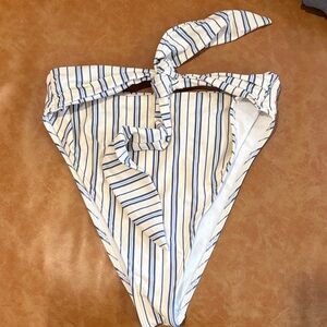 Abercrombie & Fitch Blue and White Striped Bikini Bottom - High Rise - Size L